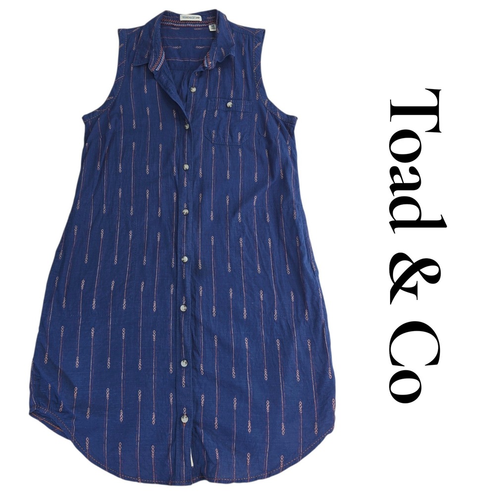 Navy Sleeveless Button-Front Shirt Dress